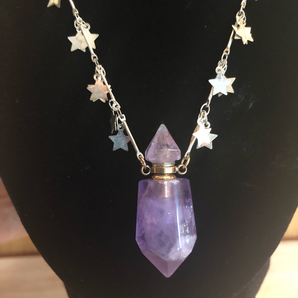 Genuine Amethyst Star Necklace with Silver Glitter
